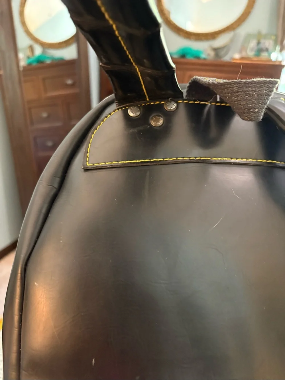 Rare Vintage Dr. Martens Black PVC Box Backpack Yellow Stitch Sole-Print Zipper